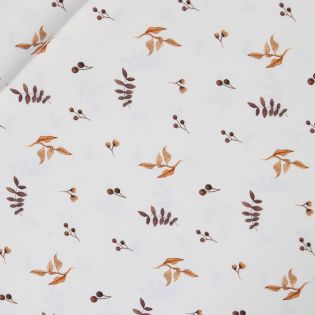 Baumwolljersey - Beeren und Blätter - creme