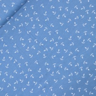Baumwolljersey - weiße Anker - jeansblau