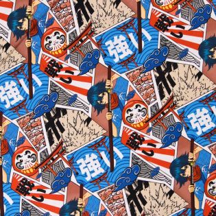 Baumwolljersey - Manga - blau - beige