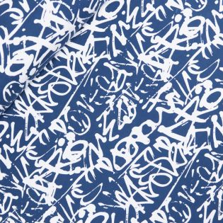 Baumwolljersey -abstrakte Zeichen - jeansblau