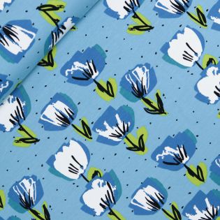 Baumwolljersey -moderne Blume - hellblau