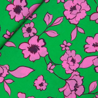 Viskose - Retro Blume - grün - pink