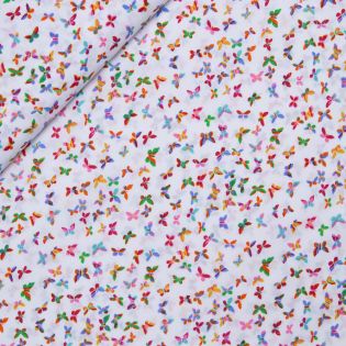 Baumwolle - bunte Schmetterlinge - weiss