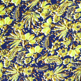 Baumwolljersey - Paisley und Blumen - blau