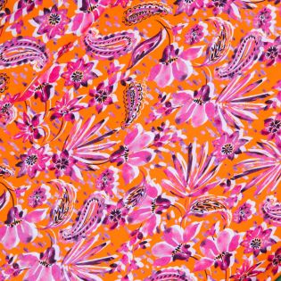 Viskosejersey - Paisley und Blumen - orange