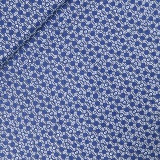 Baumwolle - Popeline - Hexagon mit Blume - royalblau