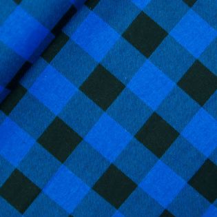 Baumwolle - Blusenstoff - Flanell - Karo - royalblau - schwarz