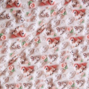 Baumwolljersey - 3D - kleine Pferdchen - natur - braun