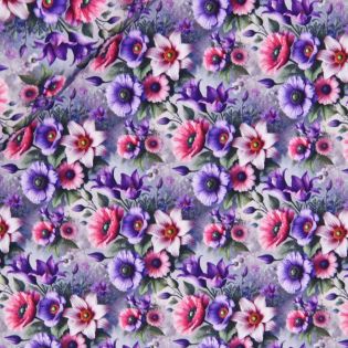 French Terry - 3D - Blumenwiese - lila - pink
