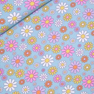 Baumwolljersey - Flower Power  - blau