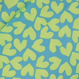 French Terry - Sommersweat - Herzen - mint - gelb