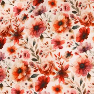 Baumwoll - Musselin - Blumen - rot