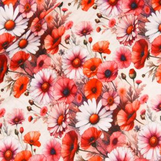 Baumwoll - Musselin - Mohnblume - rot 