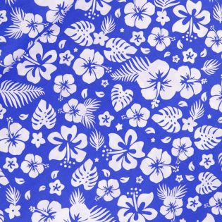 Baumwolle - tropische Hibiskusblüten - blau 