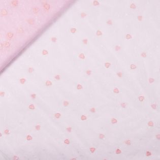 Softtüll - leicht - gesticktes Herz mit Holoeffekt- rosa