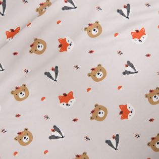 Baumwolljersey - Tierischer Spaß - Fuchs und Bär - beige