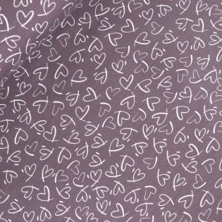 Baumwolljersey - gemalte Herzen auf aubergine