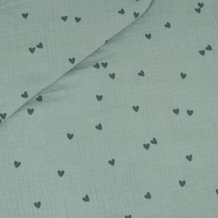 Baumwoll - Musselin - kleine Herzen - rosa - mint-petrol