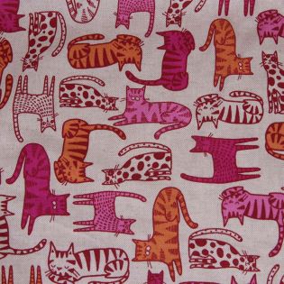 Dekostoff - Katzen - pink-orange