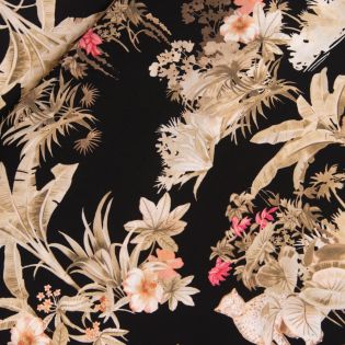Viskosejersey - große Blüten - schwarz