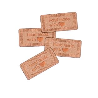 Applikation - Lederimitat Label - HANDMADE WITH LOVE - beige - bügelbar