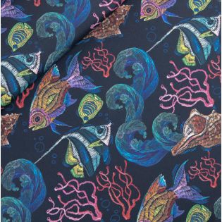 Outdoorstoff - Fische und Muscheln - schwarz
