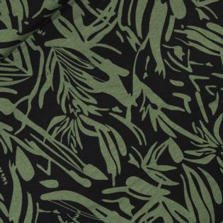 Viskosejersey - abstrakte Blätter -dunkelgrün schwarz