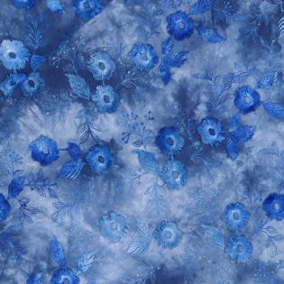 Baumwolle - Batik - bestickt - 3D - blau