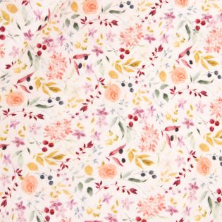 Baumwoll - Musselin - Blumenzauber- beige 