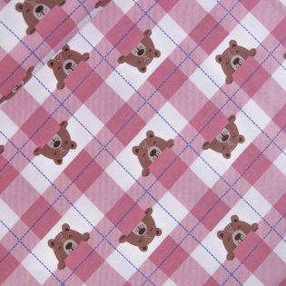 Baumwolle - Flanell - Karo - Bär - altrosa