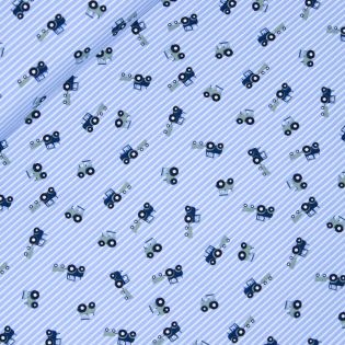 Baumwolljersey - Trecker mit Anhänger -hellblau - blau