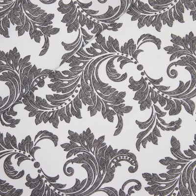 Dekostoff - Blätter Ornamente - grau - weiß