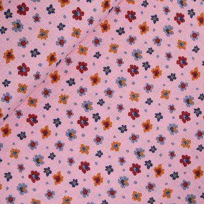 Baumwoll - Musselin - Blumen - rosa