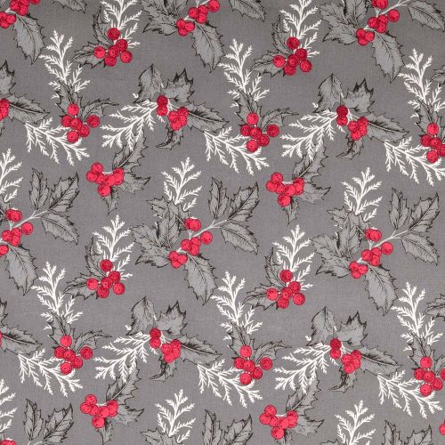 Baumwolle - Weihnachten - Beeren am Zweig - grau