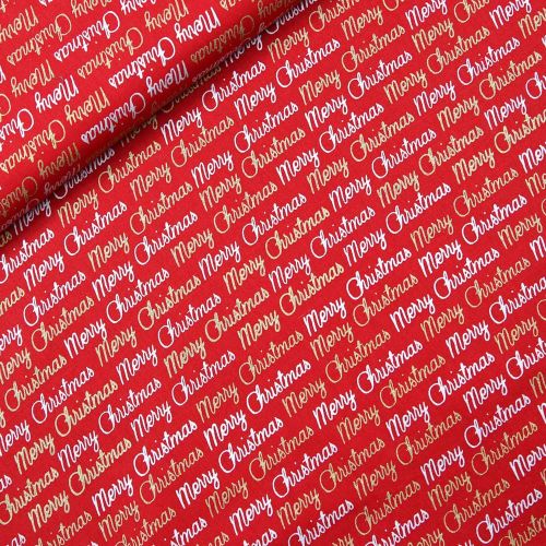 Baumwolle - Weihnachten - Merry Christmas - Schriftzug - rot, gold
