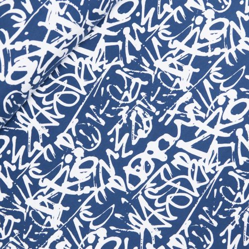 Baumwolljersey -abstrakte Zeichen - jeansblau