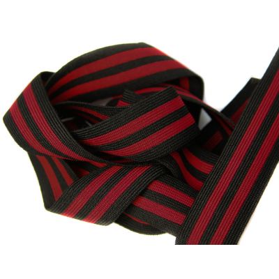 Gummiband - 25 mm - schwarz - rot - gestreift