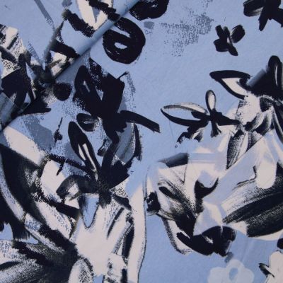 Baumwolljersey - abstrakte Blumen - blau