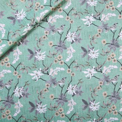 Dekostoff - Half Panama - Blumen teal
