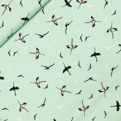 Bambus - Popeline - fliegende Schwäne - mintgrün